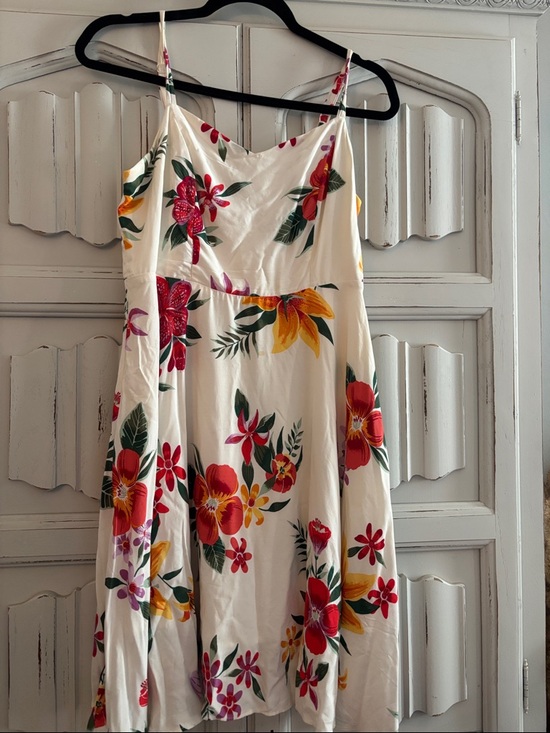 Old Navy Dresses & Skirts - Old Navy White Slip Midi Dress with Red, Yellow & Green Floral Print